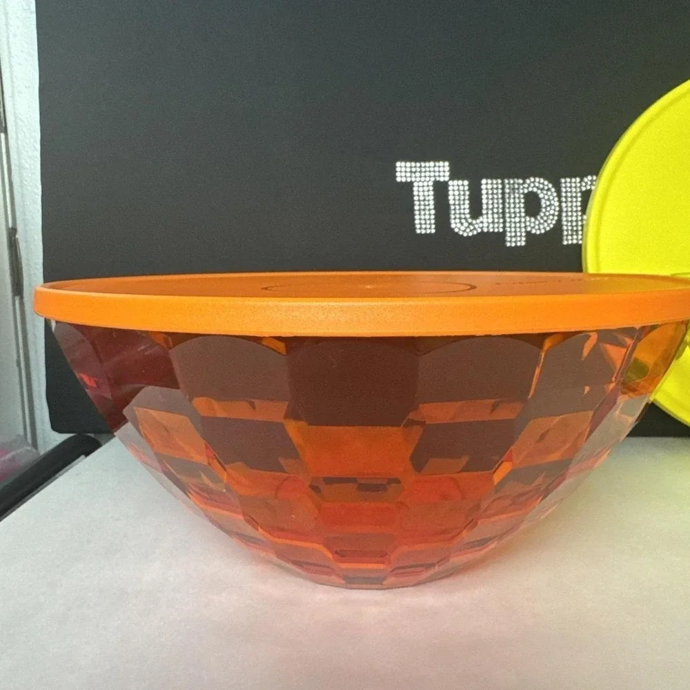 Tupperware Acrylic Ice Prism Salad Bowls 3.5L Orange And Yellow Set Of 2 New